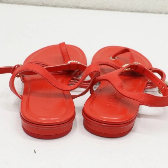 Chanel Lambskin Pearl Crystal CC Thong Sandals Red Size 40/US 10 - Picture 6 of 16